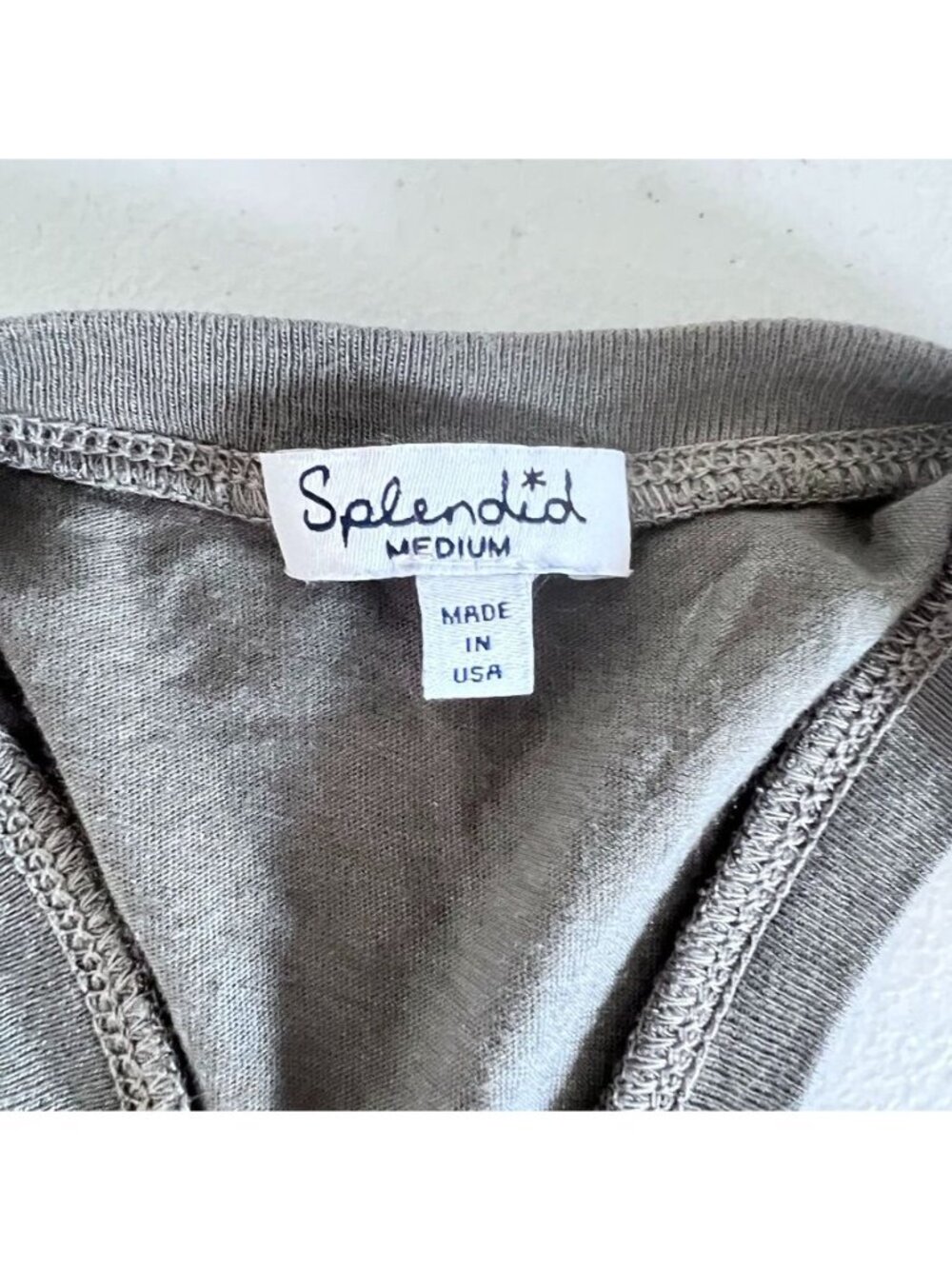 Splendid Women Sz M Olive Green Racerback Tank Top Athleisure Beachy Minimalist - Picture 3 of 9